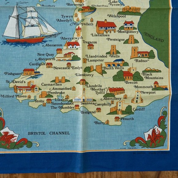 Vintage Clive Mayor Towns Villages of Wales Bristol Channel Tea Towel - Picture 3 of 6